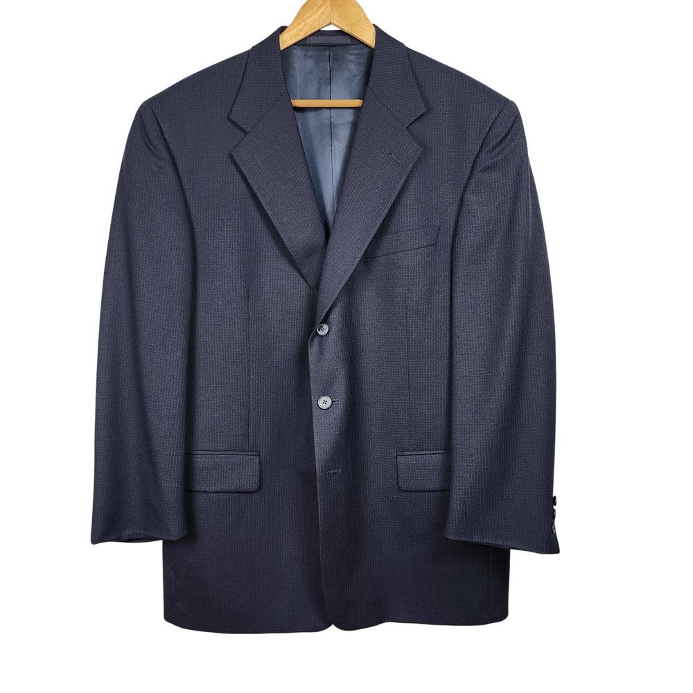 Tallia Uomo Blazer Jacket 44R Navy Blue Fleck Super 100s Luxury Wool Office Work